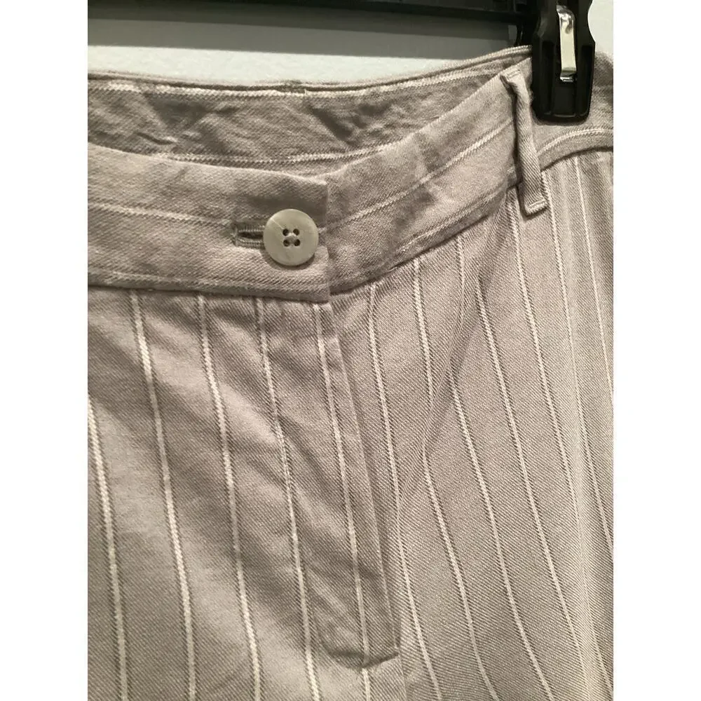 J. Jill Womens Linen stretch Pants Size 12P 12‎ P Gray Pinstripe Cropped Coastal